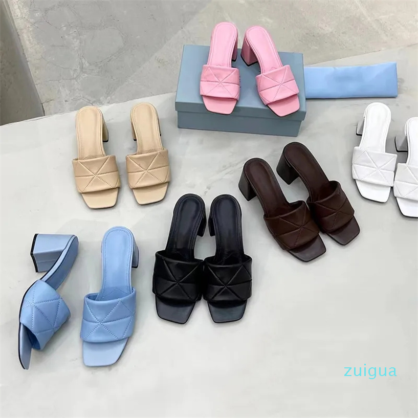 

designer slippers spool heels for women foam runner summer sexy leather thick with sandals, 3#