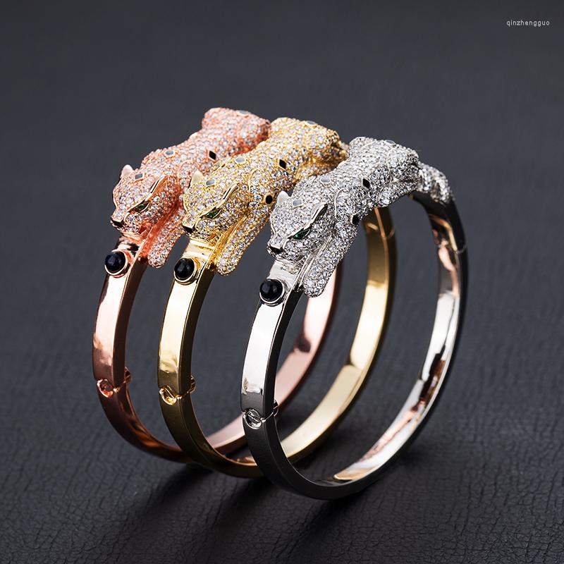 

Bangle European And American Leopard Head Gold-plated Bracelet Full Of Diamond Animals High-carbon Drill Opening Cheetah Lover