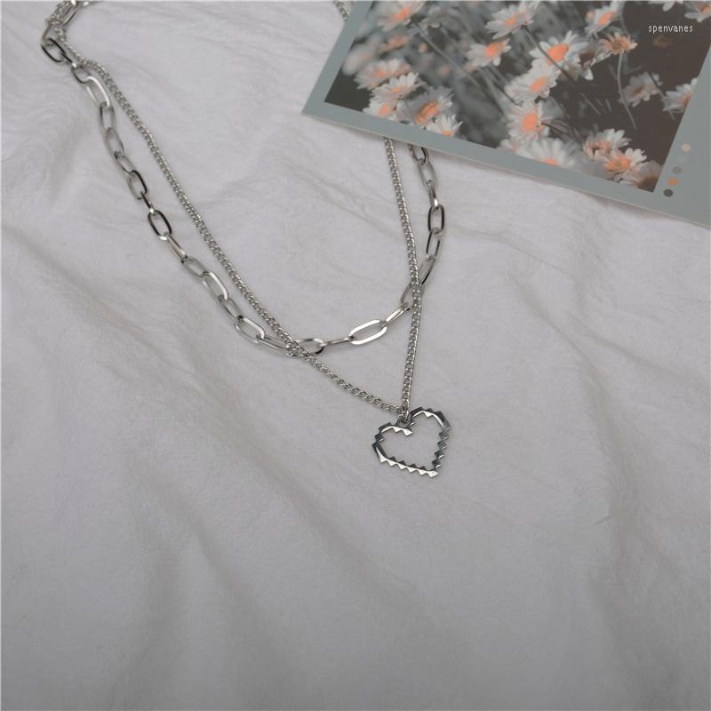 

Chains European And American Mosaic Heart-shaped Titanium Steel Double-layer Necklace Female Personality Hip-hop Simple Love Pendant
