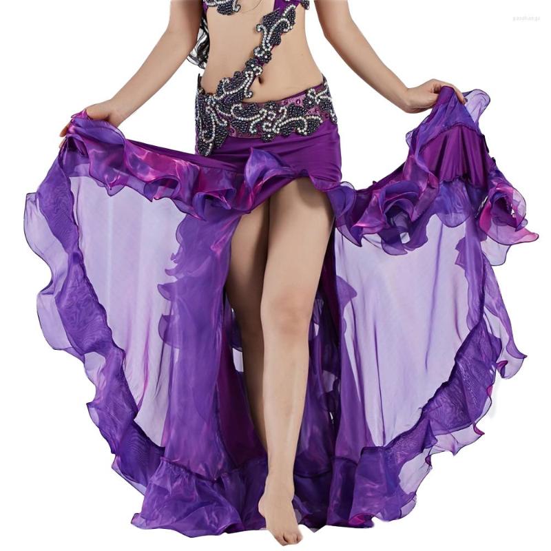 

Stage Wear 2023 Dancewear Bellydance Clothes Accessories Ruffle Long Maxi Skirts Side Split Fish Tail Organza Belly Dance Skirt Women, Green