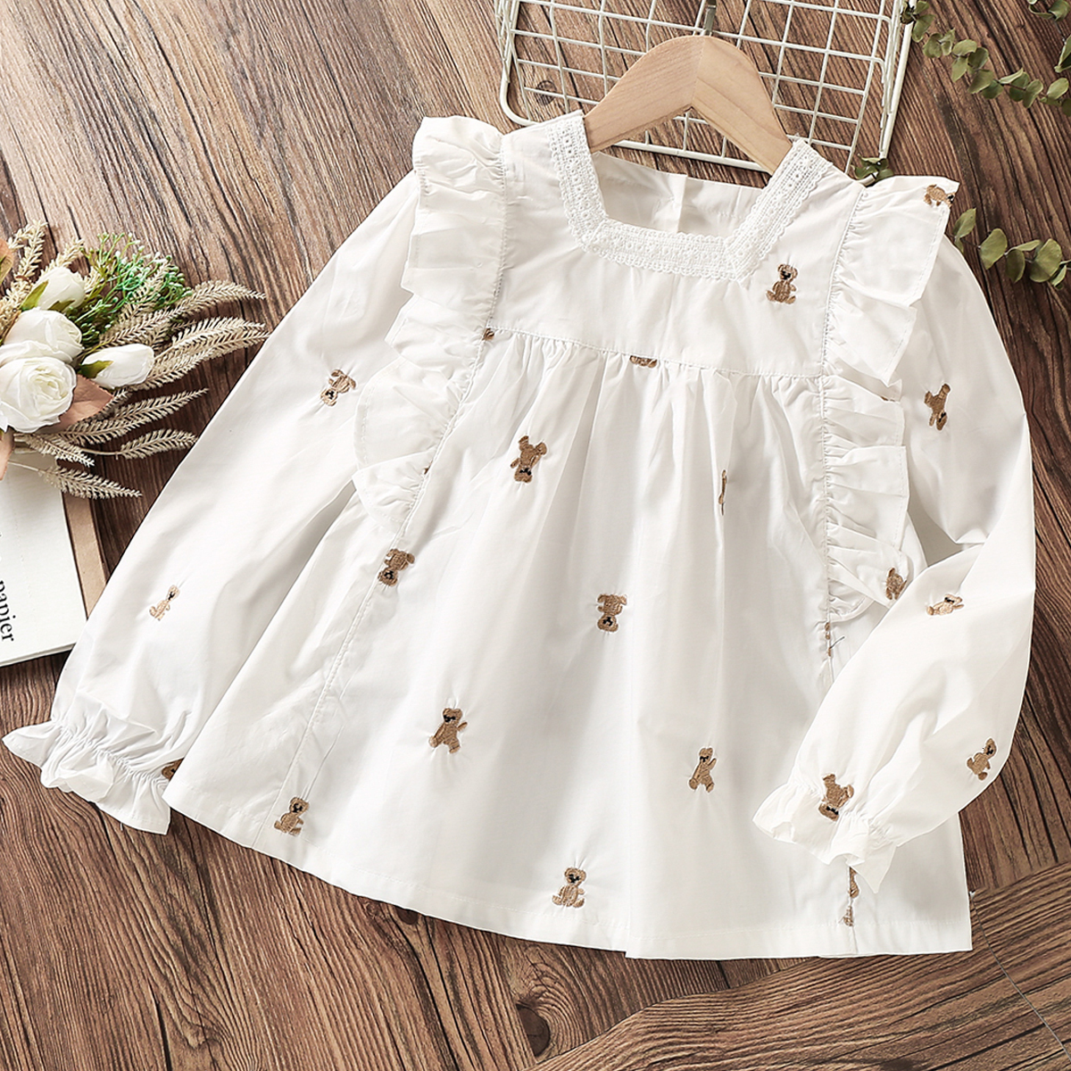 

Kids Shirts Toddle Kids Ruffle Shirts for Girls Blouses Chiffon Spring Autumn Long sleeve Baby Children Clothes for Teenagers 2 4 6 8 Years 230317, White