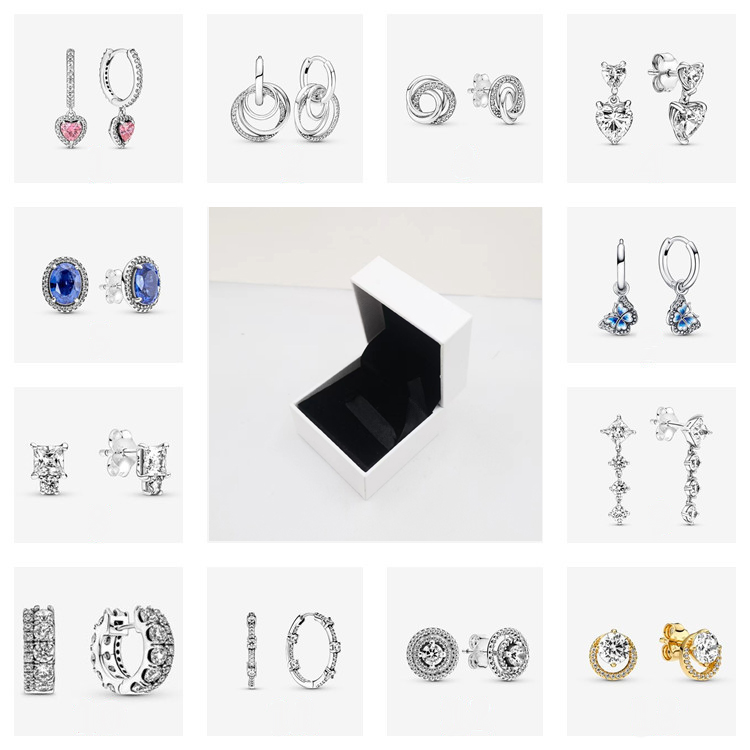 

s925 Sterling Silver Heart Charms Pendant Stud Earrings Women with Original BOX for Pandora Birthday Gift Jewelry E011