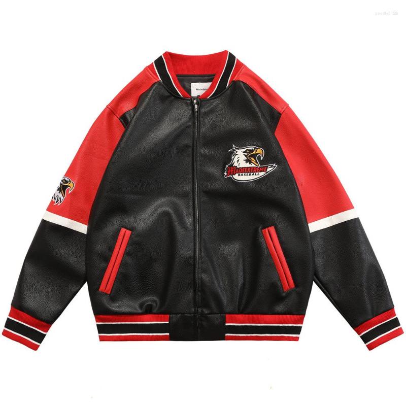 

Men's Jackets Male Bomber Jacket Pockets Clothes Eagle Embroidery PU Leather Men Patchwork Motorcycle Biker Fashion Coats, Blue