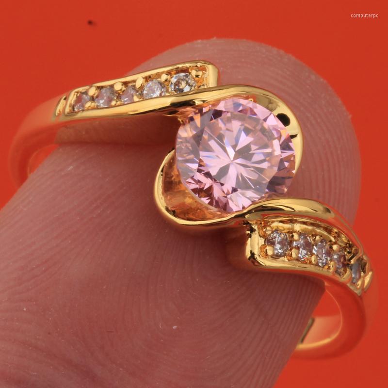 

Wedding Rings Shiny Pink Gems Zircon Gold Party Jewelry Solitaire US# Ring Size 6 / 7 8 9 S1892