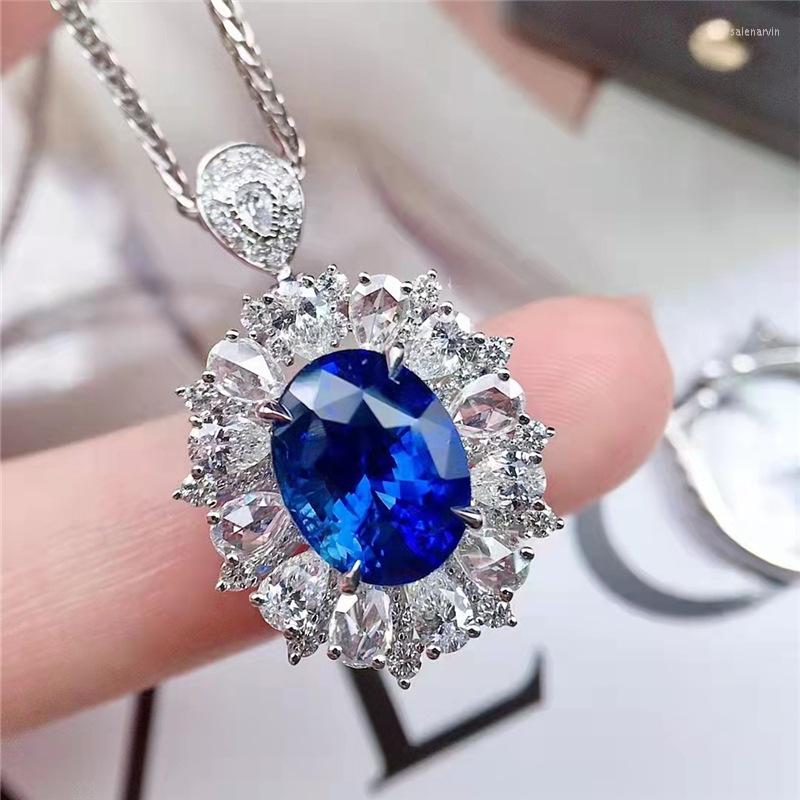 

Chains Sapphire Brilliant Oval Open Ring Female Pendant Necklace Set