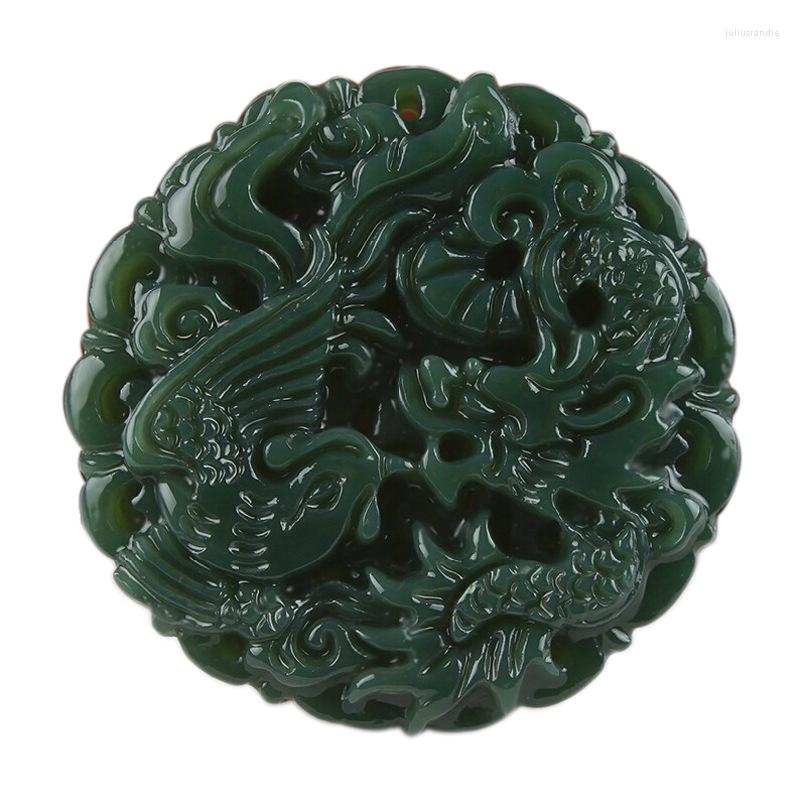 

Pendant Necklaces Classic Natural Real HeTian Yu Carved Dragon Phoenix Lucky Pendants Amulet Necklace Fashion Jewelry
