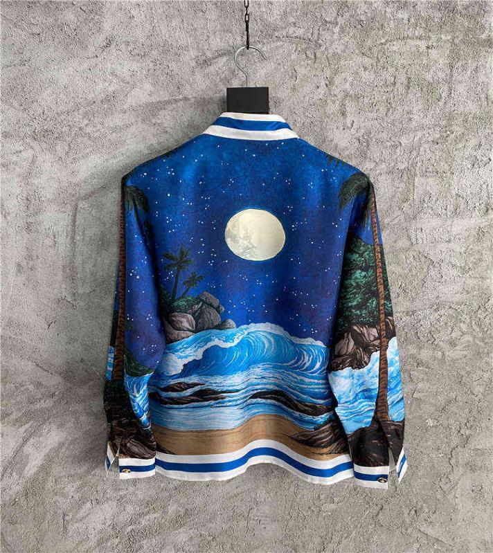 

Casablanca Moon Star printed silk shirt autumn loose long sleeve shirt casual comfortable top1409049, Navy blue