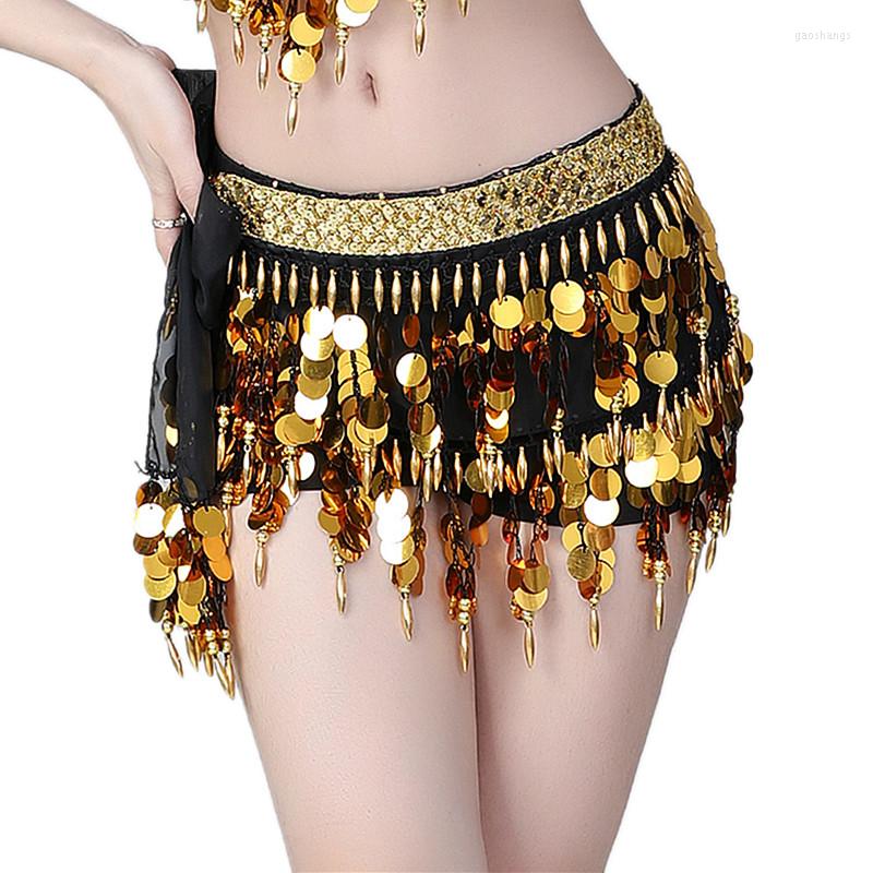 

Stage Wear Fashion Women Dance Accessories Sequins Waistband Transparent Yarn Beads Fringes Belly Belts Coins Hip Scarf For Girls, Gold