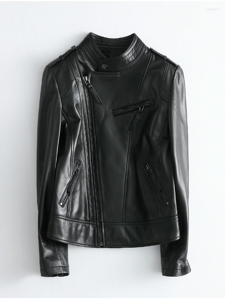 

Women's Leather 2023 Women's Sheepskin Coat High Quality Genuine Jacket Women Spring Autumn Motorcycle Biker Mujer Chaqueta, Black