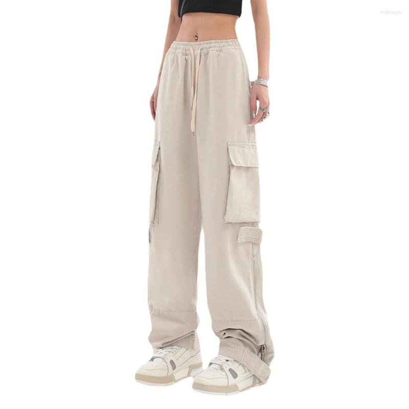 

Women's Pants 2023 Cargo Side Pocket Wide Leg Women's Couple Loose Zipper Y2K Fashion Straight Casual, Beige