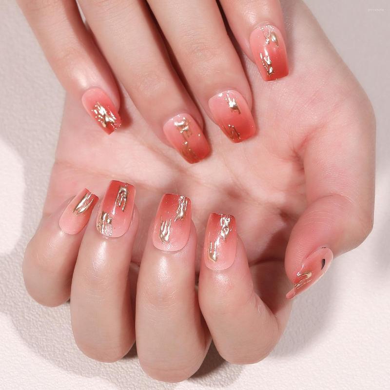 

False Nails DUNFULI 30PCS Short Nail Art Full Cover Fake Elegant Pink Gradient French Press On Tips Manicure