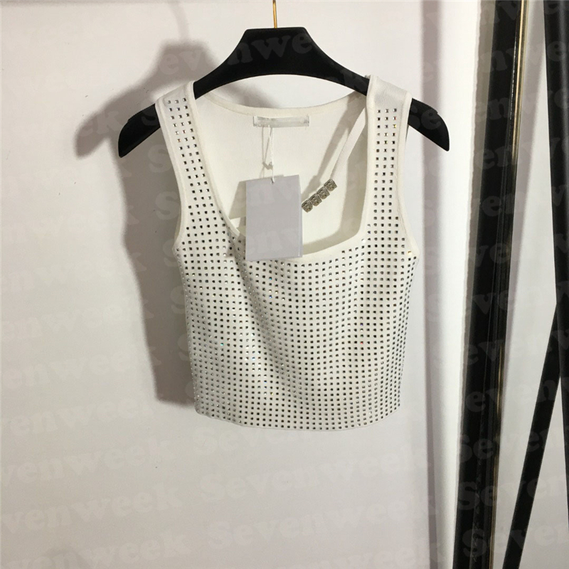 

Rhinestone Letter Knits Tanks Tops Women Vest Summer Fashion Yoga Top Sleeveless Knitted Tees Tank, Black