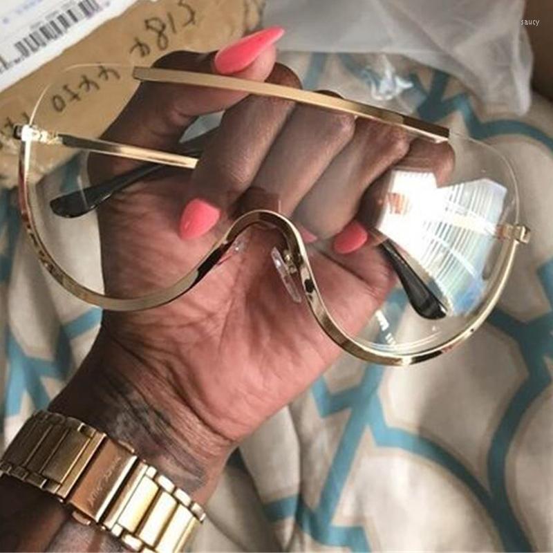 

Sunglasses Metal Oversized Clear Lens Women Semi Rimless Goggles Shield Designer Big Shades Female Fashion Accessories