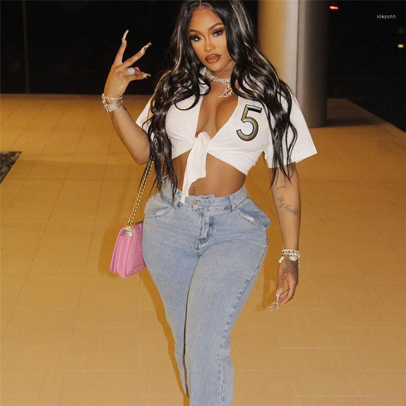 

Women' T Shirts Women Clothing Letter Embroidery Sexy Bodycon Navel Tight Street Shooting Lace Up Hollow Out Cardigan Top, White