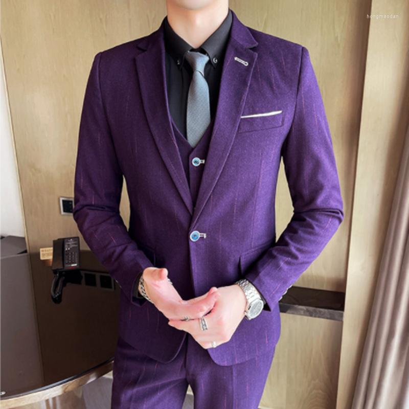 

Men's Suits Men Fashion Business Leisure Four Seasons Wear (jacket Vest Trousers) Wedding Man Suit Luxury Handsome, Purple
