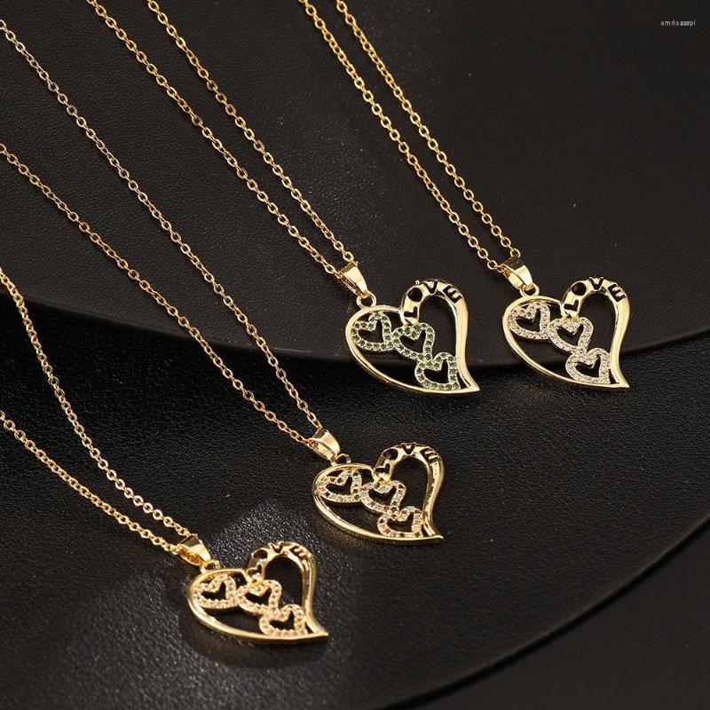 

Pendant Necklaces Fashion 18K Gold Plated Hollow LOVE Letter Necklace Colorful CZ Zircon Multi Heart For Women
