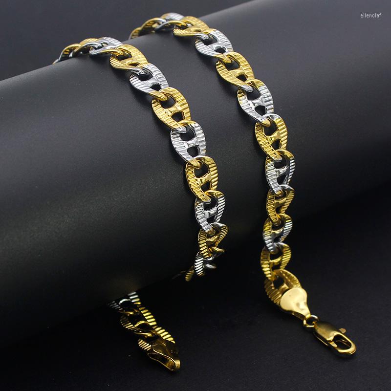 

Chains Silver Gold Color Curb Chain Fashion Stripe Necklaces Two-tones Charm Hip Hop Link Men's Jewelry Gifts Party Collar 45cm
