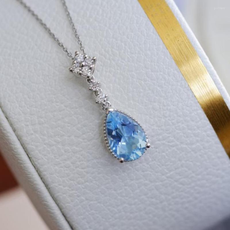 

Chains Simulation Sea Blue Topaz Simple Drop Shaped Pendant