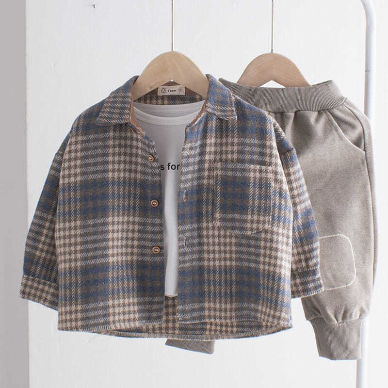 

Kids Shirts Fashion Baby Girl Boy Plaid Shirt Jacket Warm Child Shirt Thick Loose Outfit Cotton Spring Fall Winter Baby Casual Clothes 2-8Y 230317, Coffee color
