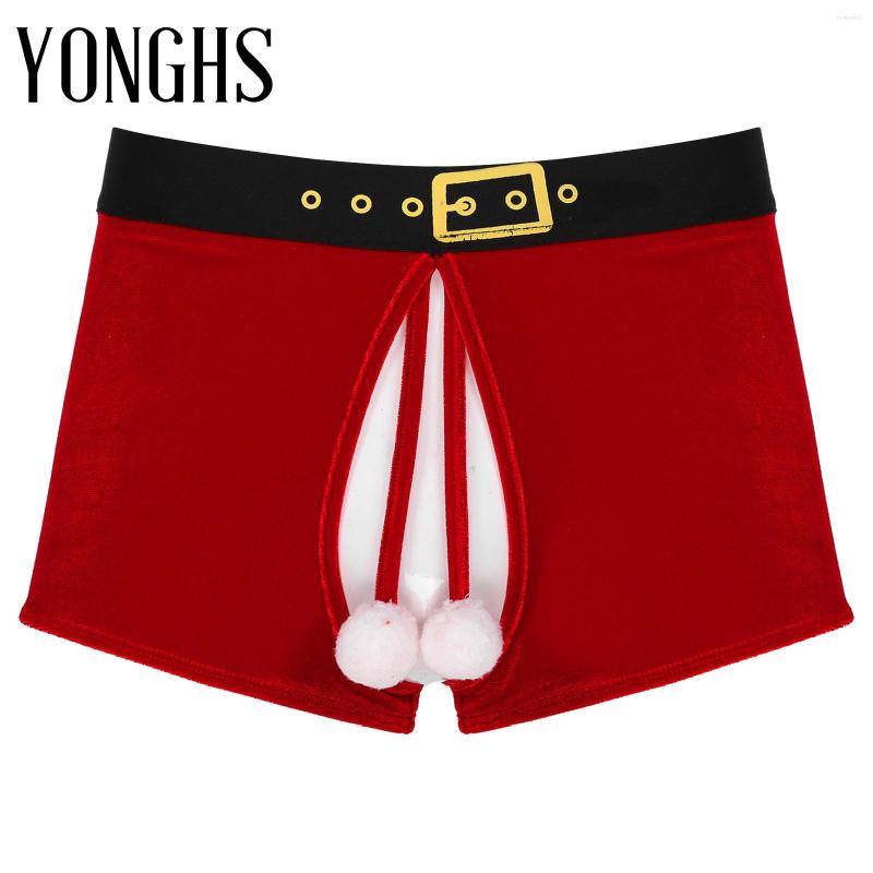 

Men's G Strings Lingerie Crotchless Velvet Panties Mens Christmas Sexy Underwear Male Fluffy Ball Decor Elastic Waistband Underpants, Red