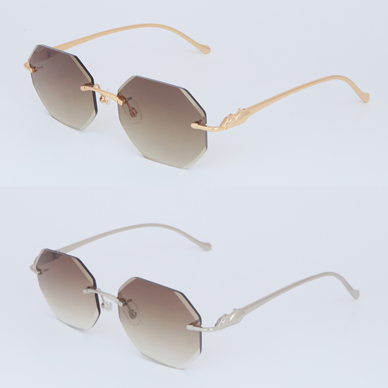 Metal Rimless Sunglasses for Women Designer Diamond Cut Fashion Sun Glasses Protection Outdoor Design Sunglass Large Square Size 58-18-135MM-image-850650065