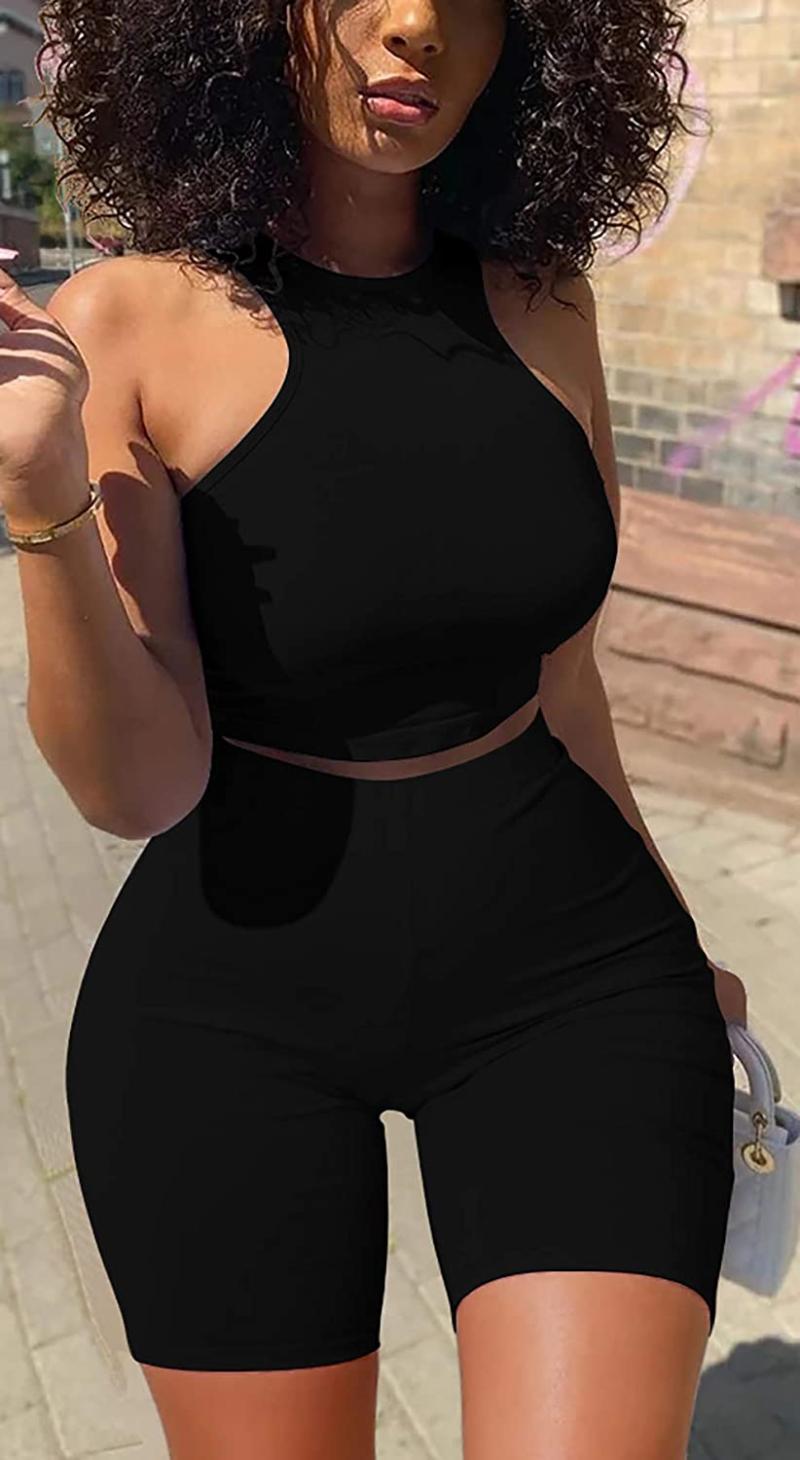 

Women's Tracksuits Two Piece Set Women 2023 Summer Solid Color Sleeveless Vest Crop Tops Skinny Shorts 2Pcs Sexy Fitness ClubwearWomen's, Army green