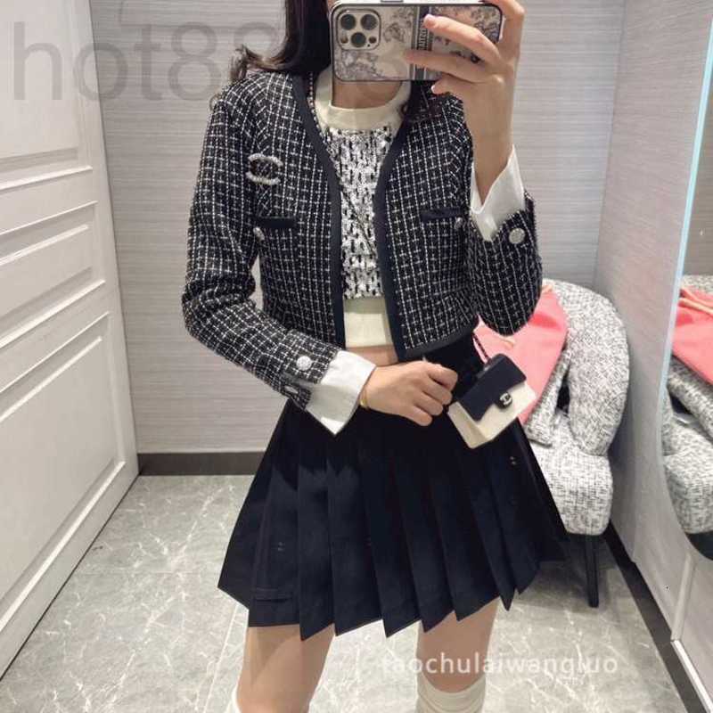 

Women's Jackets Designer High-end Clothes Were Washed Out Small Fragrant Black and White Plaid Woven Tweed Jacket C0VK