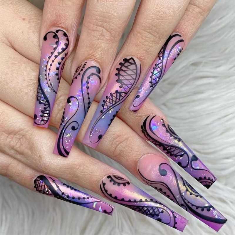 

False Nails Ballerina Ballet French Line Notes Wearing Finger Enhancement Eb 15 230317, Black