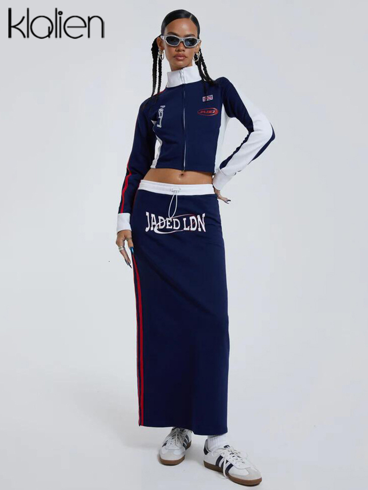 

Two Piece Dress KLALIEN Fashion Casual Two Piece Set Women Autumn Unisex Streetwear Simple Wild Slim Zipper Top and Skirt Matching Set Tracksuit 230316, Blue