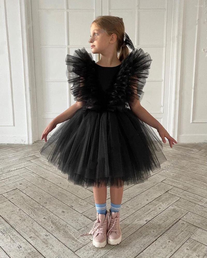 

Girl Dresses Girls Pageant Puff Sleeves Ball Gown Birthday Gowns Knee Length Flower Dress, Black