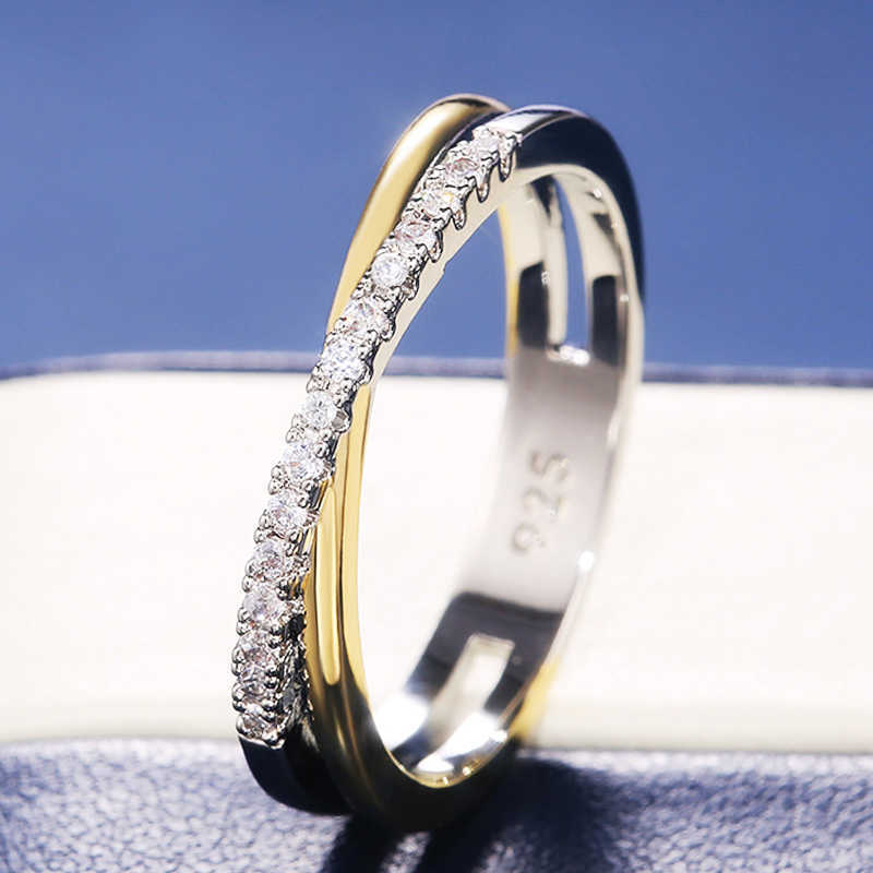 

Band Rings Huitan Classic Simple X Shape Cross Women Ring Luxury CZ Stone Mix Metal Color High Quality Wedding Ring Daily Versatile Design G230317