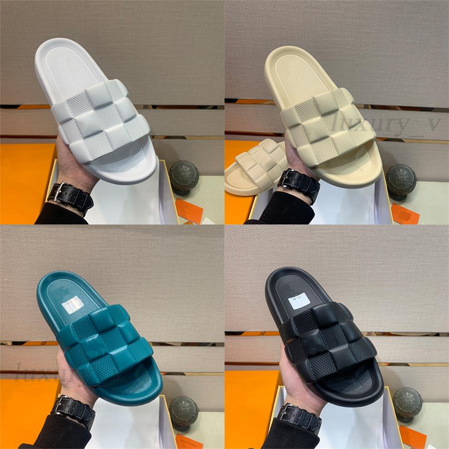 

waterfront Slippers Men Women Foam Slides Designer Rubbers Platform Sandals Candy Color Scuffs Checkered pattern Print Flip Flops, Color 4