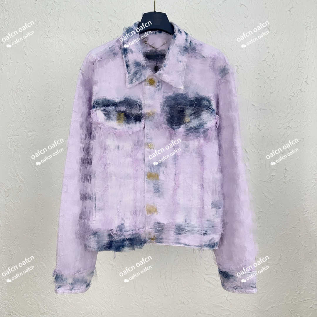 

Men's Designer Jacket Short Vintage Jacquard Tassel Denim Jacket Jacket Water Washable Luxury Old Flower Letter Pattern, Pink