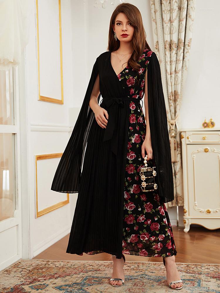 

Casual Dresses TOLEEN Women Elegant Maxi Long 2023 Summer Floral Belt Batwing Muslim Turkish African Evening Party Robe Vestido, Black