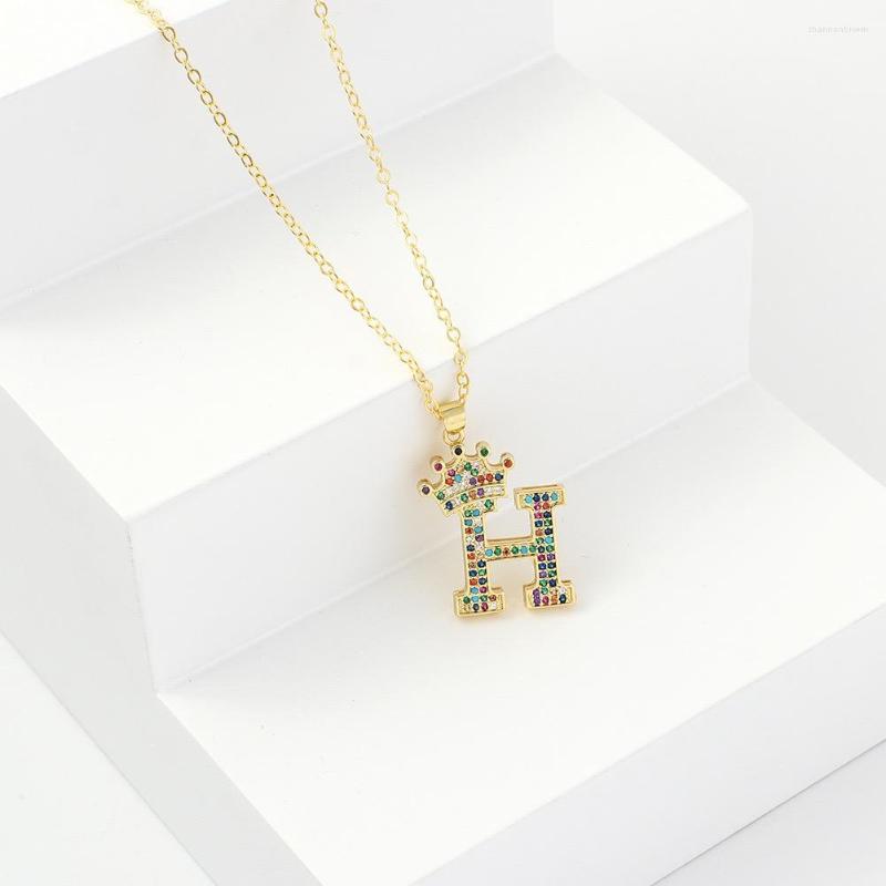 

Pendant Necklaces Gojomem Crown Initials Colorful CZ Alphabet 26 Letters Women's Necklace Fashion Clavicle Chain 2023