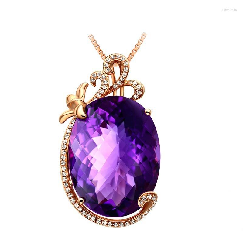 

Chains High-end Luxury Amethyst Pendant 18K Gold Color Gem Natural Heart-shaped Necklace
