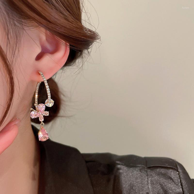 

Dangle Earrings 1Pair Flower Crystal For Women Girl Korean Sweet Cute Geometric Shiny Zircon Fashion Wedding Jewelry Gift