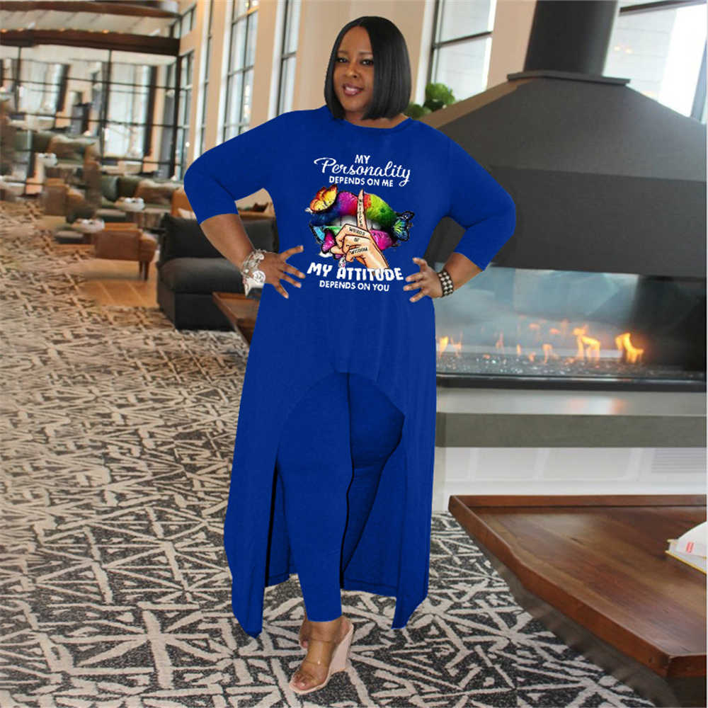 

Plus Size Dresses Elegant Sets Round Neck Pattern Print Irregular Lose X-long Tops 2 Piece Womens Outfits Wholesale Dropshipping 230307, Red