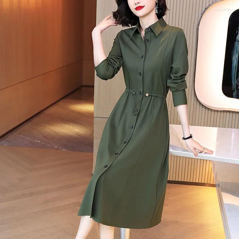 

Casual Dresses Shirt Dress Female 2023 Spring Autumn Women's Temperament Long Sleeve Waist Slim Solid Ladies Office Clothing, Rouge red