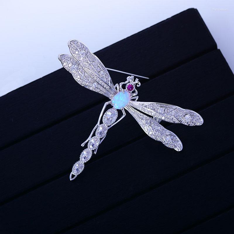 

Brooches Lovely Dragonfly Brooch Artificial Opal Silver Color Pins Cute Animal Insect Zircon Jewelry Pin Broche Christmas Gifts