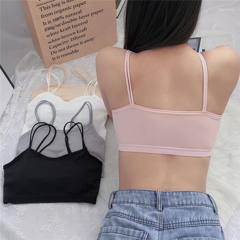 

Bras Double Shoulder Strap Beauty Back No Steel Ring Tube Top Underwear Thin Seamless Knitted Bra Women, Black
