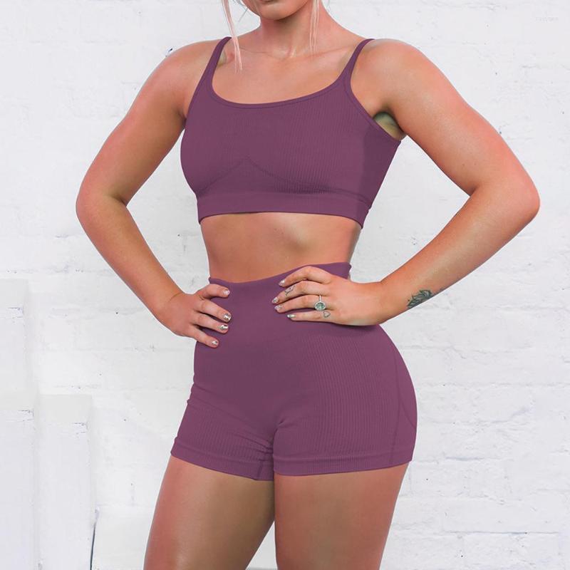 

Active Sets Seamless Female Yoga Set Workout Sportswear Sports Bra Crop Top BuLifting Athletic Shorts Gym Leggings Fitness Tracksuit, Dark purple