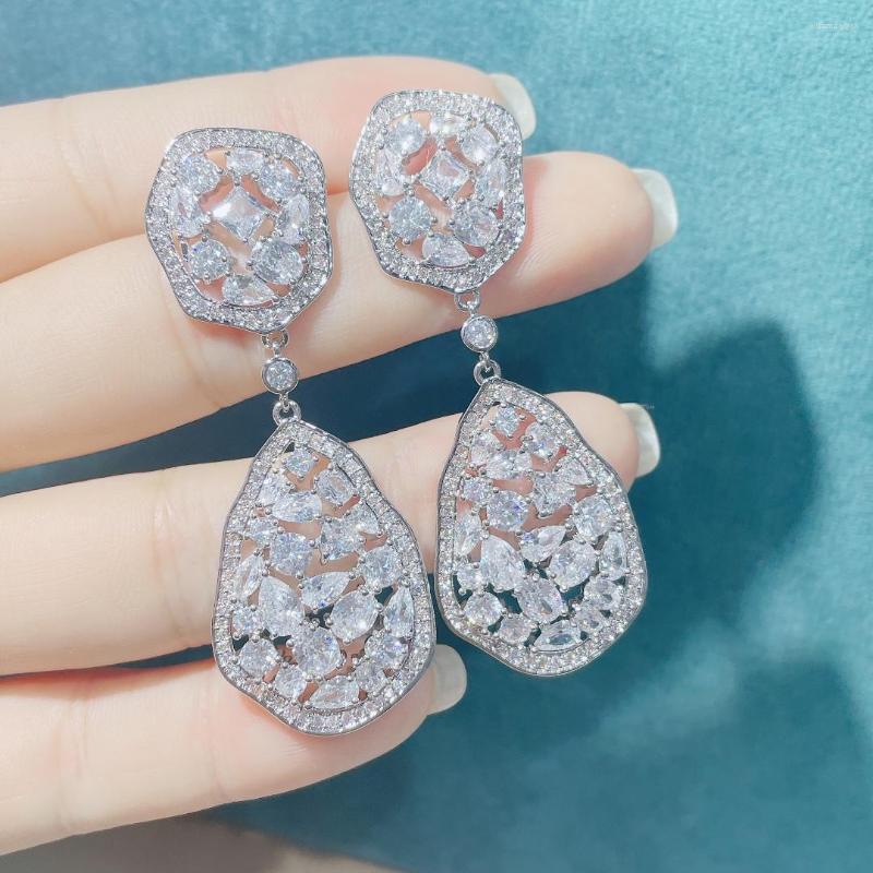 

Dangle Earrings HIBRIDE Sparking Geometric Design Cubic Zirconia White Color Women Drop For Brides Wedding Jewelry Accessories E-1131