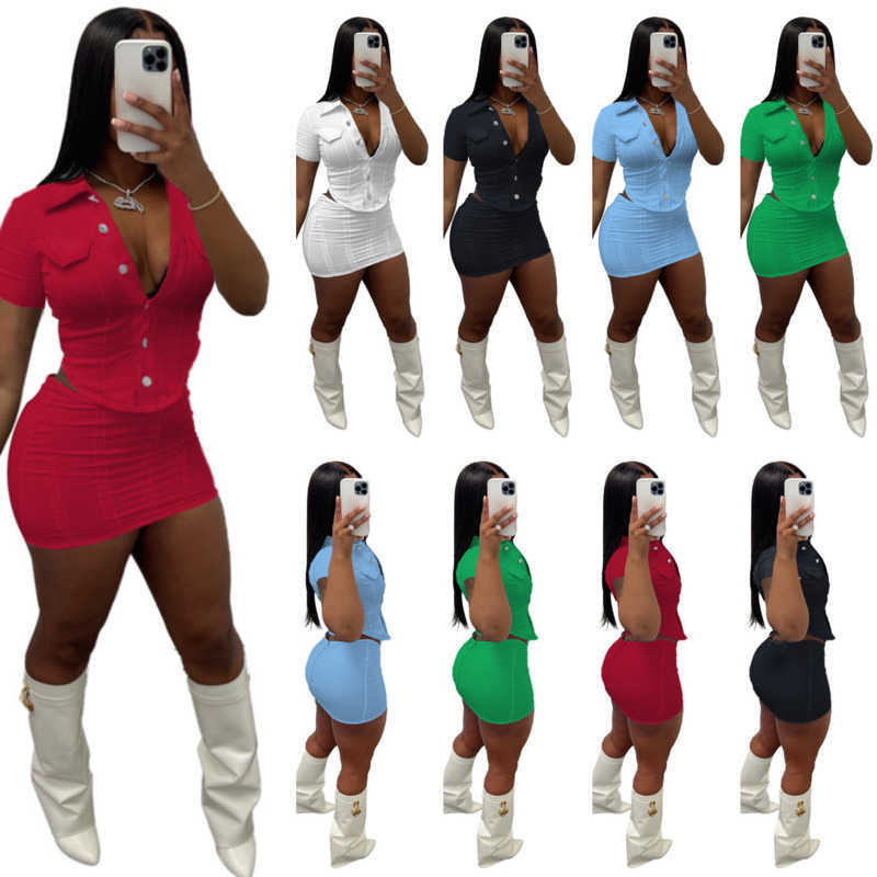 

Designer Casual Dress Womens Two Piece Dress Summer Double Button Top Skirt Sports Skirts Suit, White