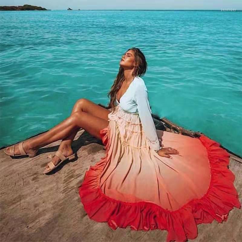 

Casual Dresses Spring Summer Women' Clothing Deep V Long Sleeve Gradient Women Dress 2023 Fashion Sexy Ladies Vestidos NBH54, Photo color