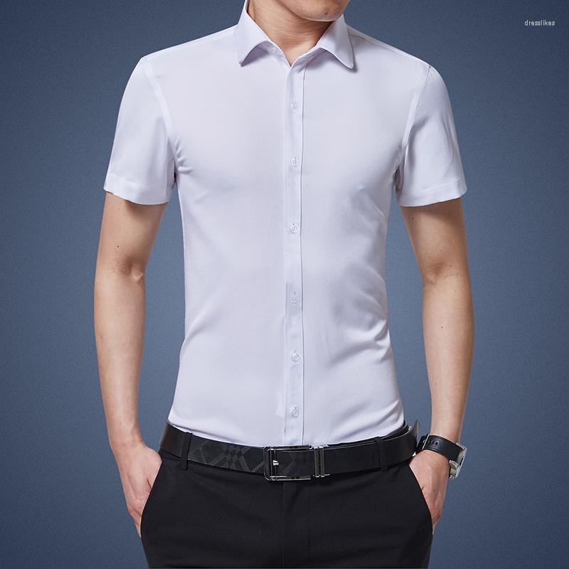 

Men's Dress Shirts Classic Men'S Solid Color Slim-Fit Short-Sleeved Shirt 2023 Summer Business Casual Thin Large Size Loose Male Brand, White