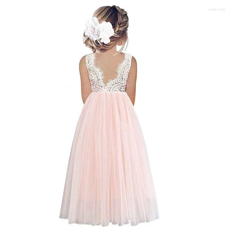 

Girl Dresses Summer Girls' Lace Princess Dress Sleeveless Children's Backless Mesh Kids Baby Show Party A-line Long, Pink