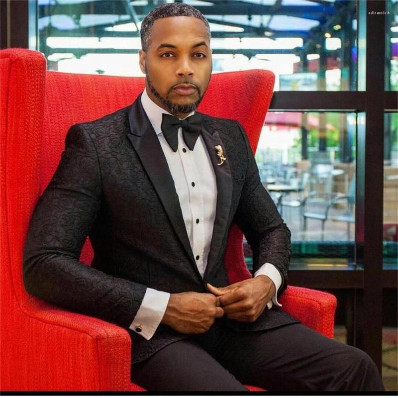 

Men's Suits High-Quality Customized -Selling Black Lapel Floral Pattern Men's Suit Groom And Man Wedding Prom Tuxedo2 Piece Set, Same as picture