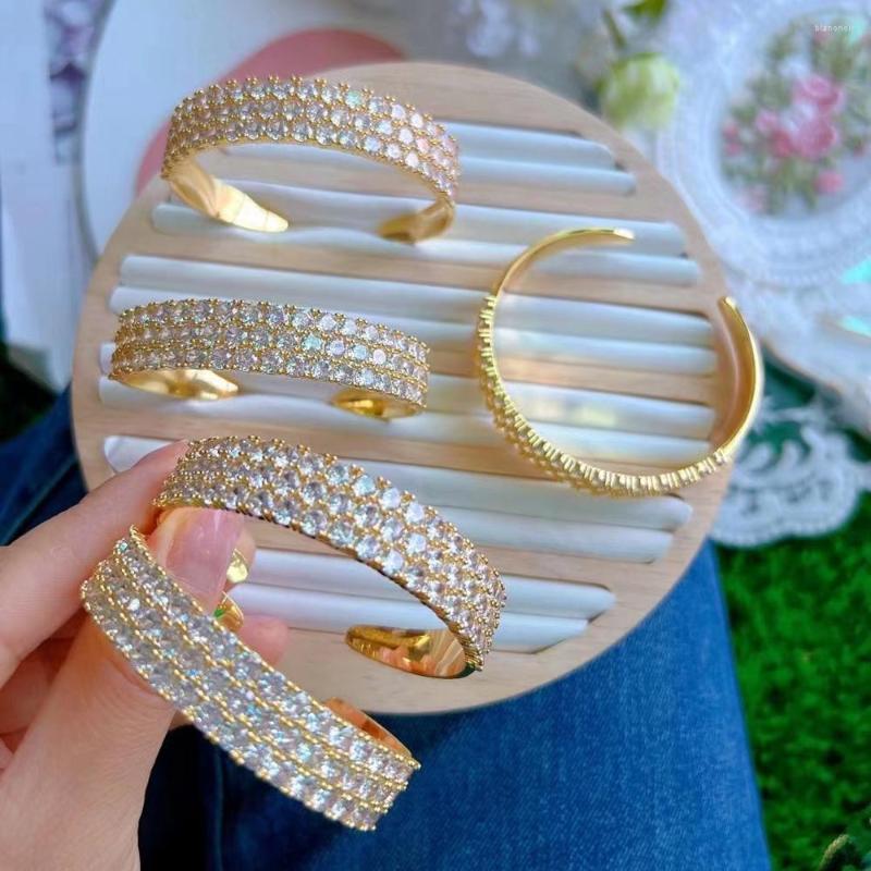 

Bangle 3Pcs Fashion Women's CZ Zircon Classic Bangles Girls Trendy Gold Color Cubic Zirconia Micro Pave Bracelets Jewelry Gift