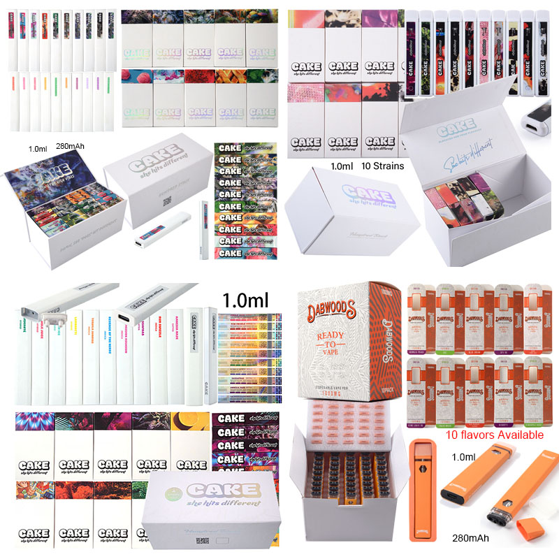 

Cake Gen5 Gen4 Gen2 Dabwoods Disposable Vape Pens Rechargeable Dab Pen Empty 1.0ml Start Kits 280mAh Micro USB E Cigarettes Device Pods With Box Packagings